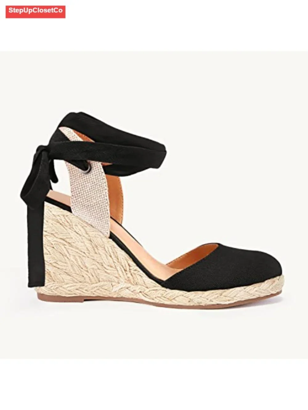 Synthetic Leather Espadrille Wedges Sandals Lace Up Platform Heels